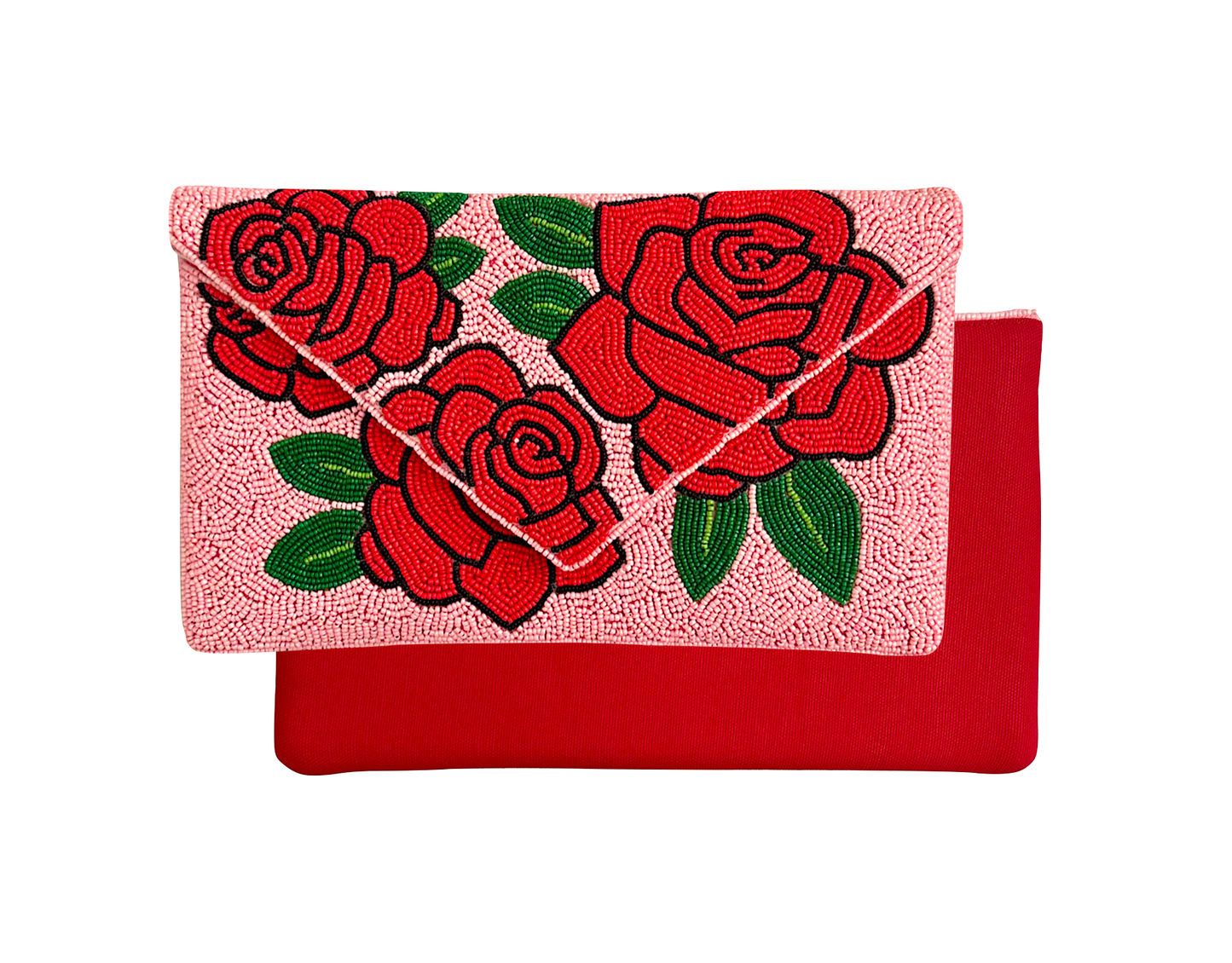 Beaded Rose Clutch Crossbody Bag, Lily Posh Floral Clutch