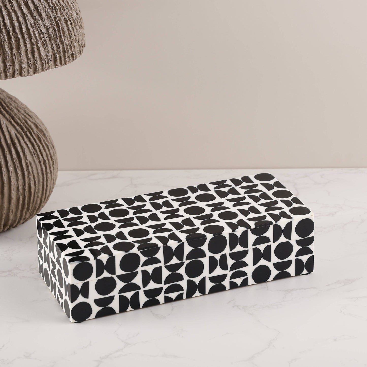 Black White Resin Inlay Handmade Gift Decorative Boxes: 10x4.5x2.5