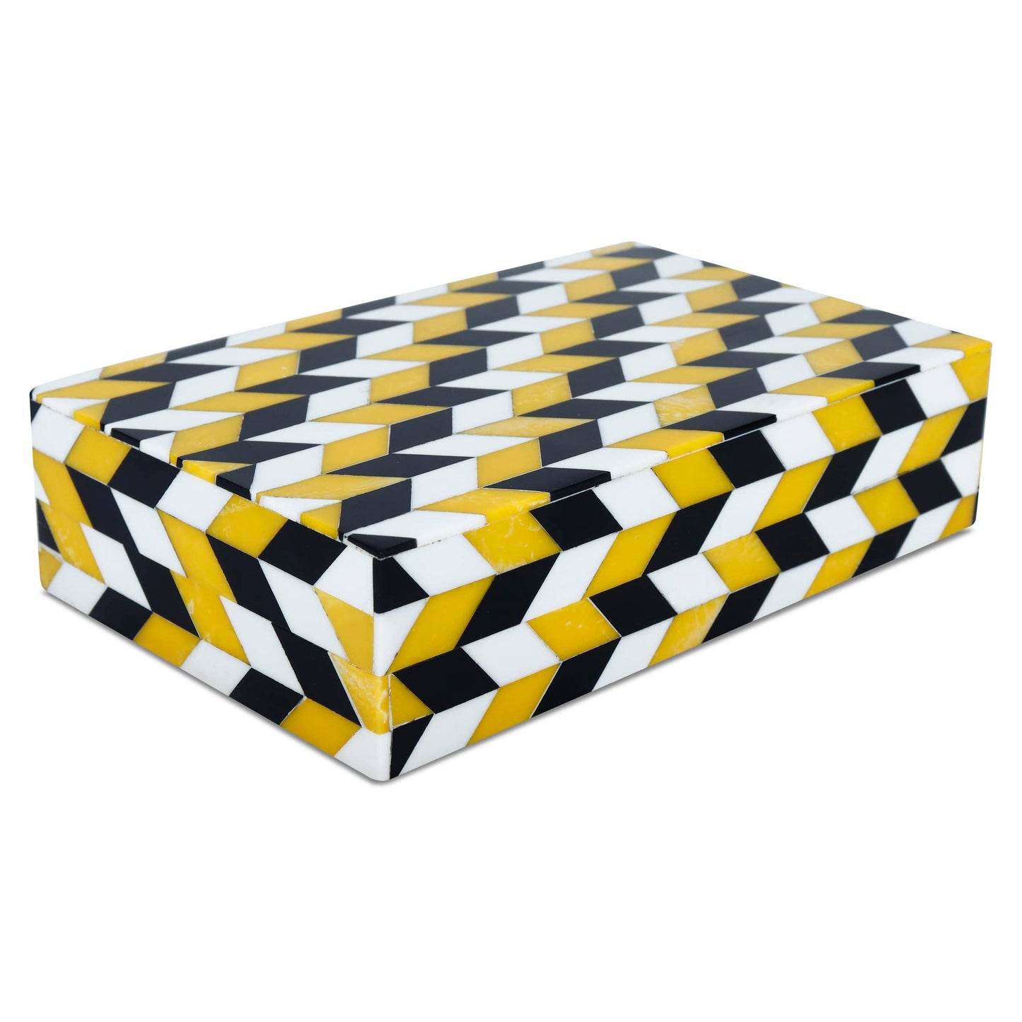Black White Ochre Resin Inlay Decorative Storage Box Gifts: 8x6x1.5