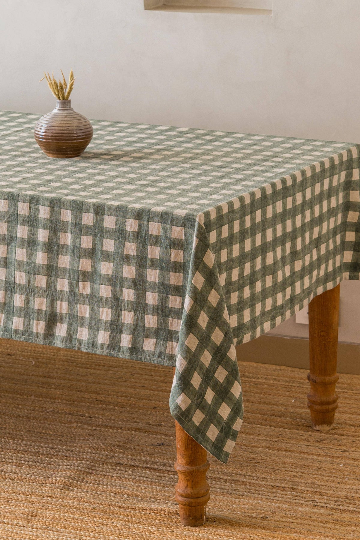 Block Print Linen Olea Tablecloth – Patio Dining: Olea Blue / 71"x55" / 180x140 cm