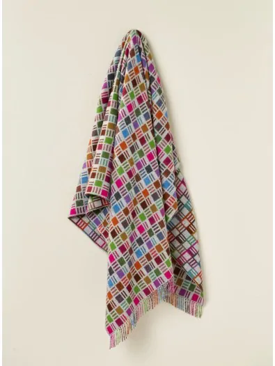 Merino Lambswool Throw Blanket - Ribbon Multi-Beige - Made in England,: Gray/Multi / Throw Blanket