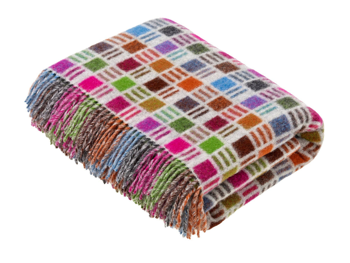 Merino Lambswool Throw Blanket - Ribbon Multi-Beige - Made in England,: Gray/Multi / Throw Blanket