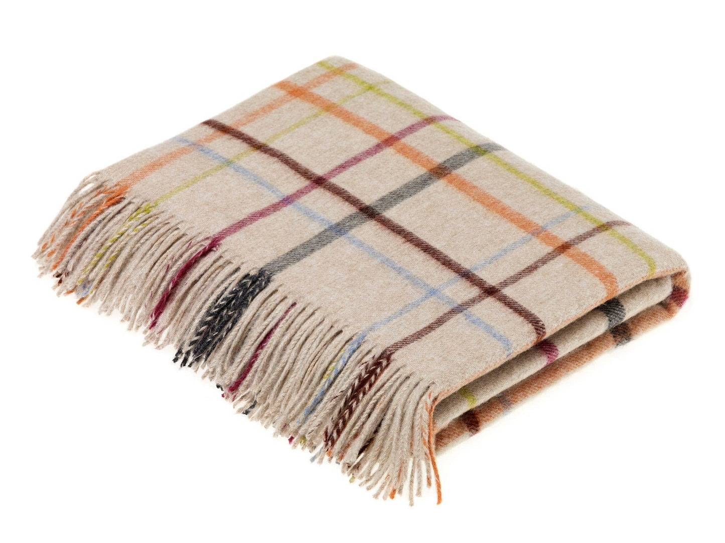 Merino Lambswool - VAR Windowpane Rainbow Throw Gray Multi, Made in England: Gray
