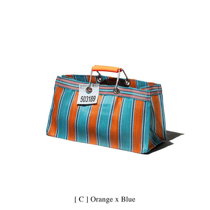 RECYCLED PLASTIC STRIPE BAG - Wide: Green x Red