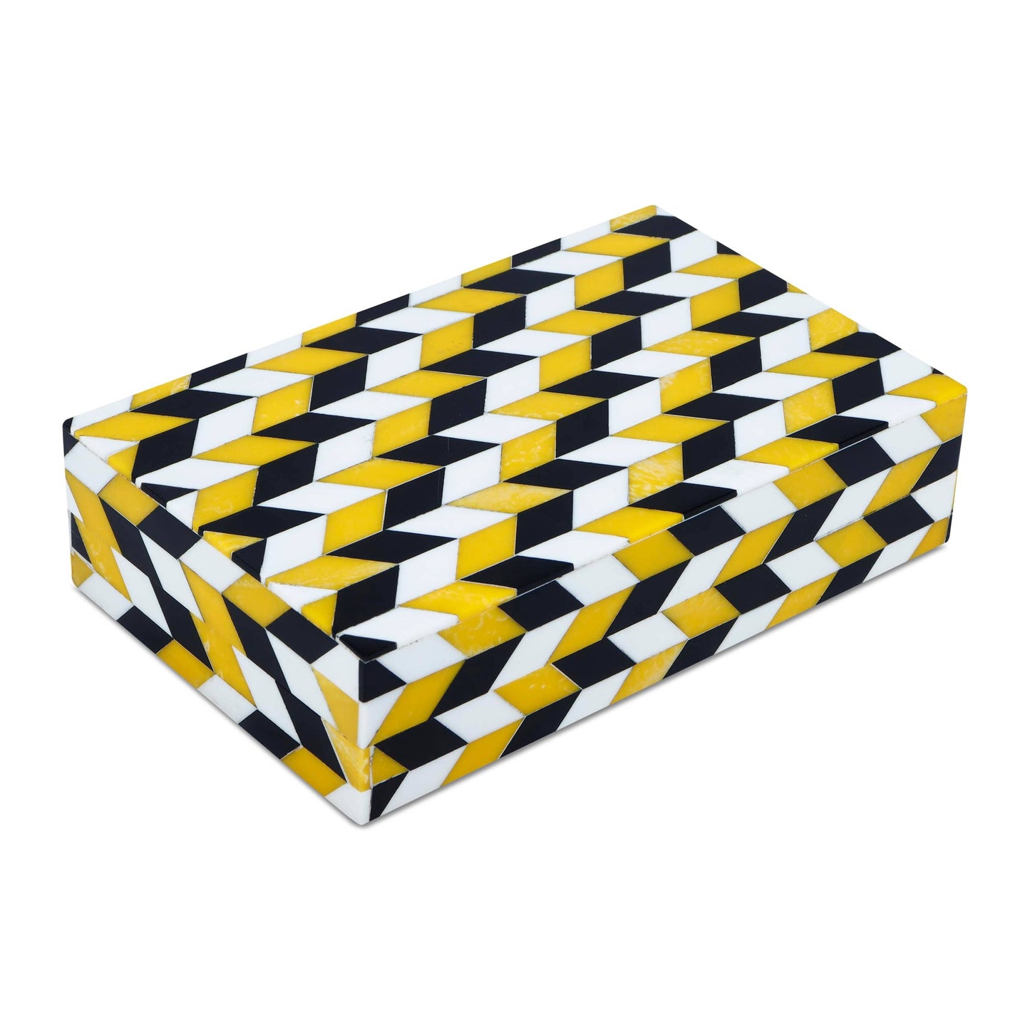 Black White Ochre Resin Inlay Decorative Storage Box Gifts: 8x6x1.5
