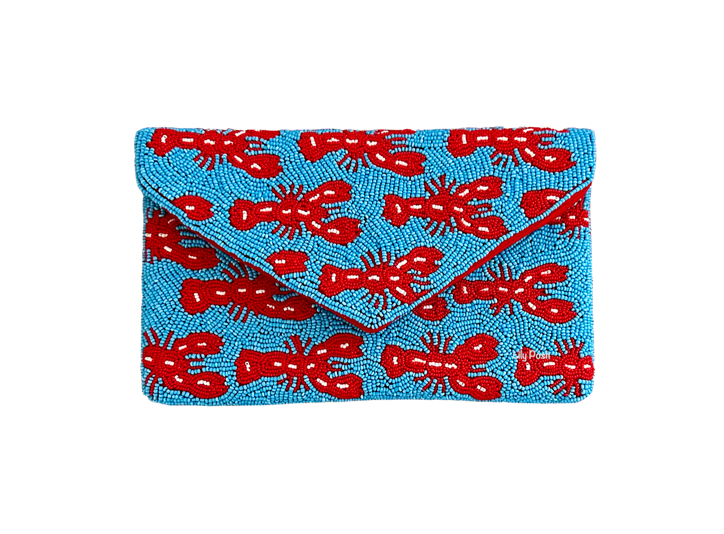 Beaded Lobster Clutch Crossbody Bag Turquoise Marine Life