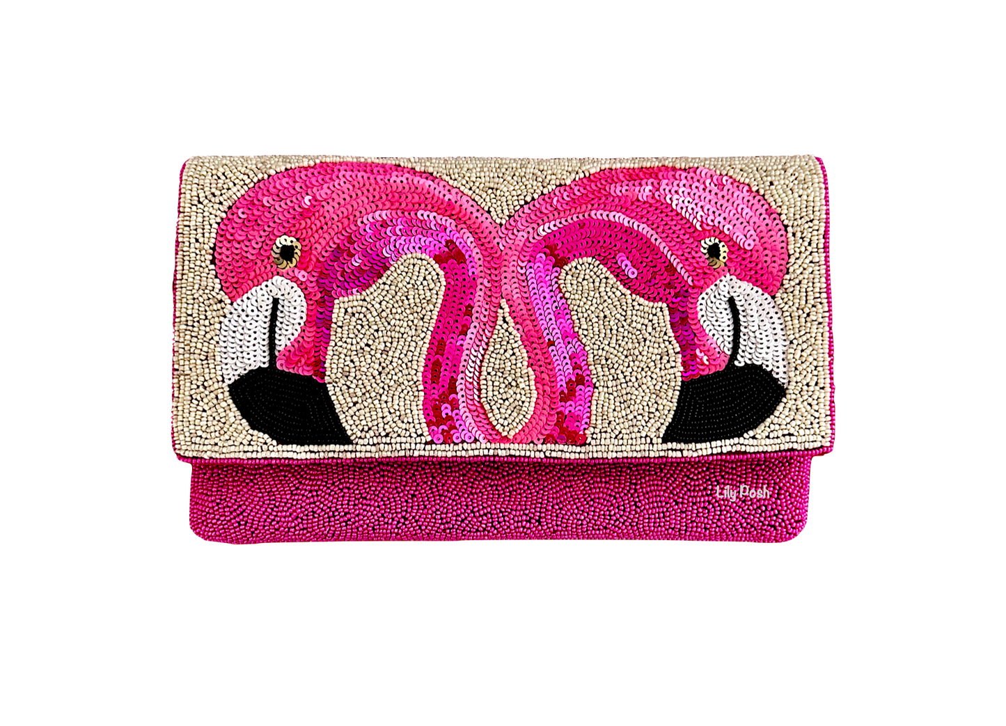 Beaded Flamingo Clutch Crossbody Bag Pink Sequin Clutch