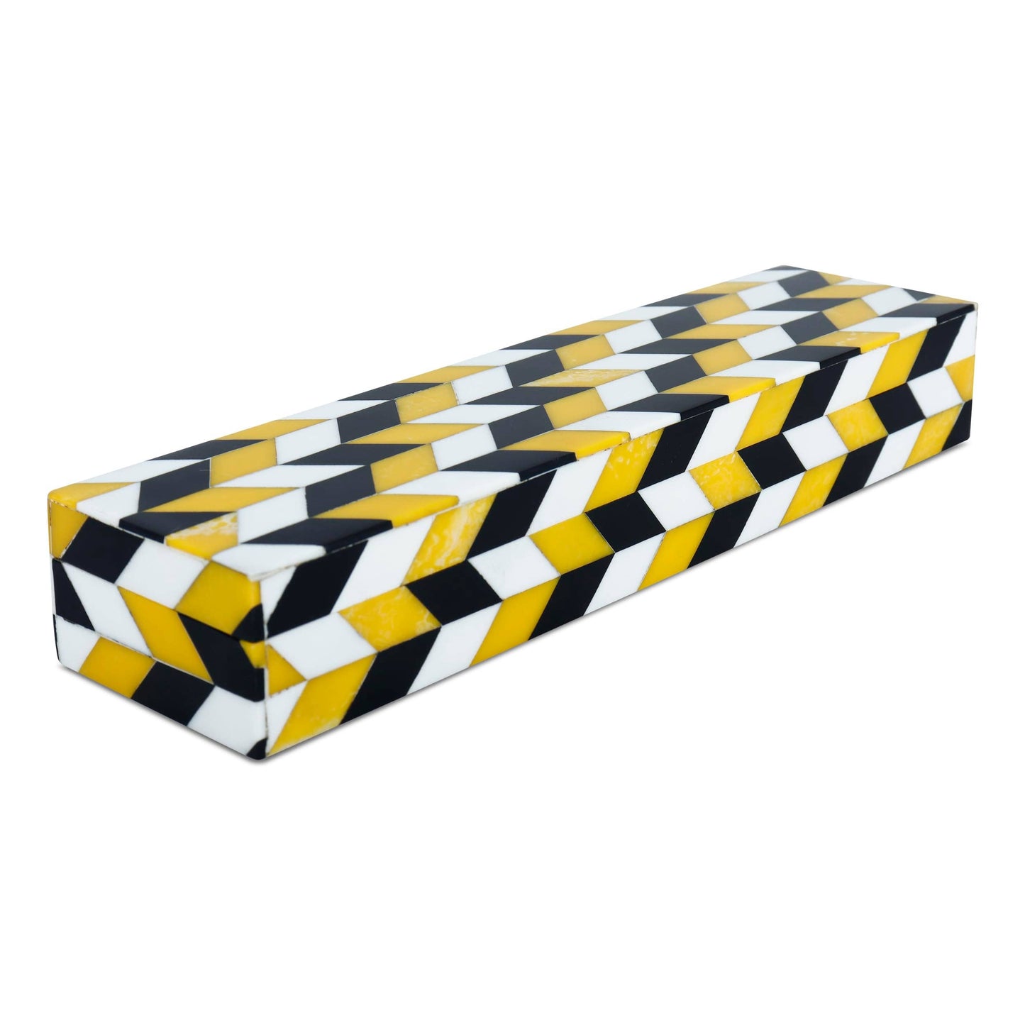 Black White Ochre Resin Inlay Decorative Storage Box Gifts: 8x6x1.5