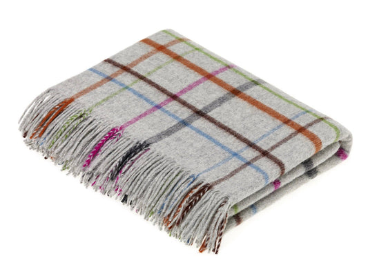Merino Lambswool - VAR Windowpane Rainbow Throw Gray Multi, Made in England: Gray