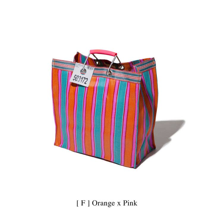 RECYCLED PLASTIC STRIPE BAG - Square: Green x Purple