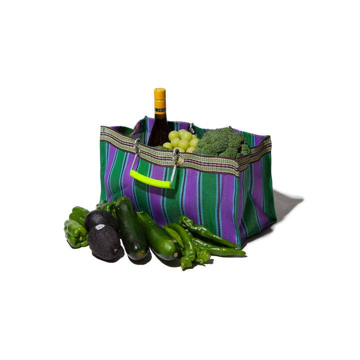 RECYCLED PLASTIC STRIPE BAG - Wide: Green x Purple