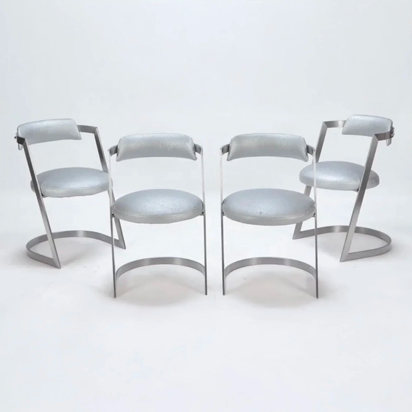 Four Steel and Faux Ostrich Chairs